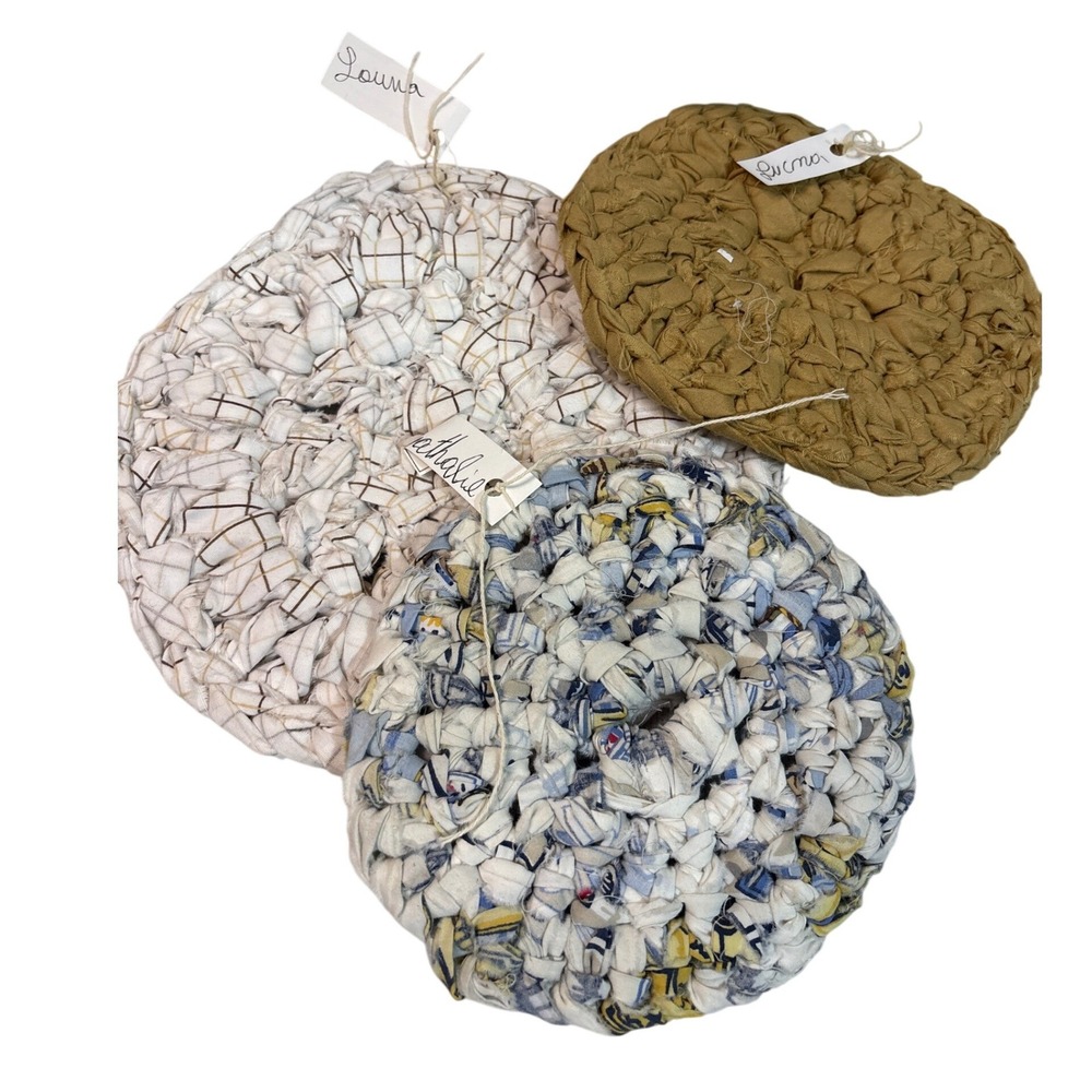 Handmade Woven Fabric Coasters Set‎ 3 Round Boho Rustic Kitchen Dining